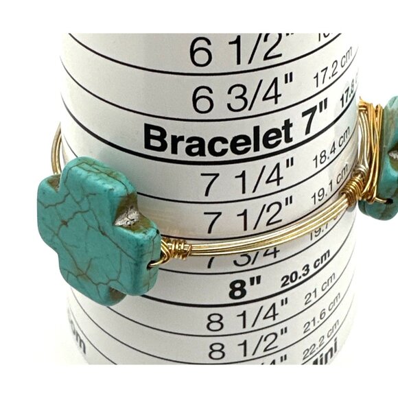 Boho Chic Wire Wrapped Bracelet Blue Cross Howlite Beads Coastal Handcrafted - Picture 4 of 5